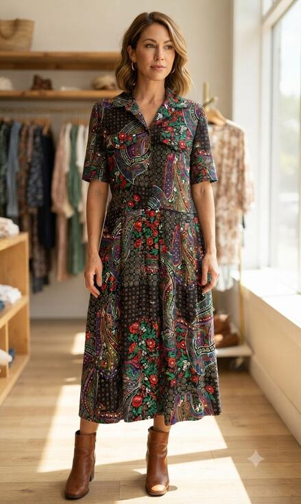 Leslie Fay Dresses & Skirts - Vintage 90s Leslie Fay Midi Dress 10P Black Paisley Print Maximalist Eclectic